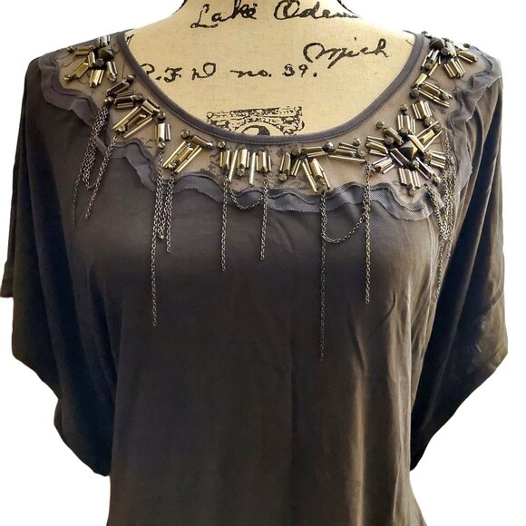 Richmond Gray Beaded Top w/Back Waist Tie Sz 44 NWT - Picture 3 of 13